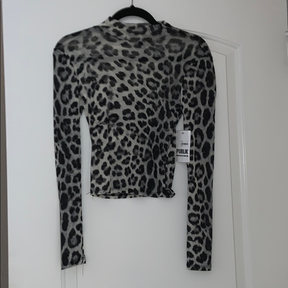 NWT semi sheer black leopard long sleeve shirt